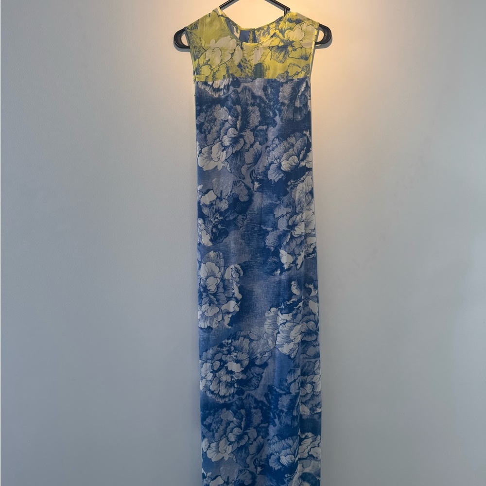 BCBGMaxAzria Blue and Yellow Floral Maxi Dress